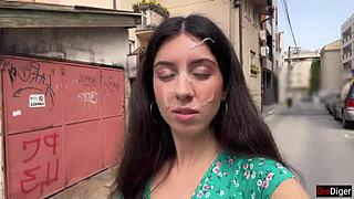 skinny czech teen loses game walks public streets cum-covered face