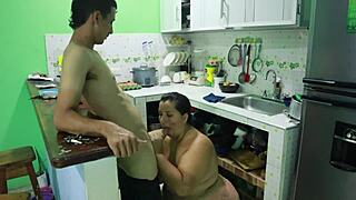 Wife's sister fucked bareback in kitchen rough