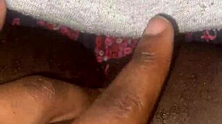 ebony babe's juicy pussy drips wet in bedroom solo foot tease