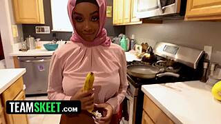 shy hijab cutie discovers american banana sucking on first date