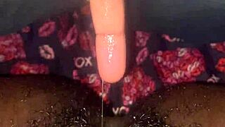 ebony babe's juicy pussy drips wet in bedroom solo foot tease