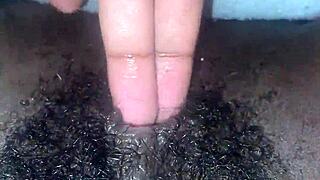 ebony babe's juicy pussy drips wet in bedroom solo foot tease