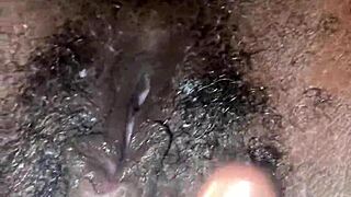 ebony babe's juicy pussy drips wet in bedroom solo foot tease