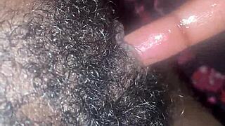ebony babe's juicy pussy drips wet in bedroom solo foot tease
