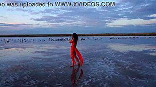 Strolling Elton Salt Lake at Red Sunset