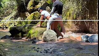 Amateur couple records wild fuck with stepbrother by the river