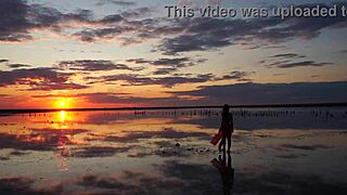Strolling Elton Salt Lake at Red Sunset