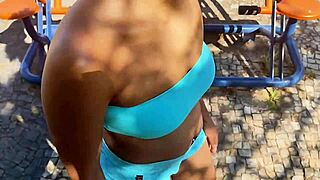 Skinny latina flashes squats then takes anal dildo public