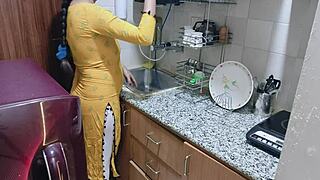 stepmom caught horny in kitchen? watch her beg teen for dirty hindi fuck!