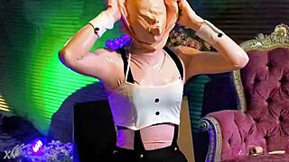 kigurumi babe turns into bound rubber doll in tight latex catsuit