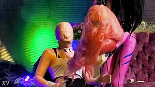 kigurumi babe turns into bound rubber doll in tight latex catsuit