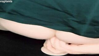 Trans woman rides big dildo deep and moans loud