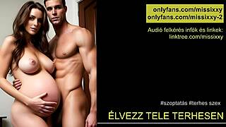 Jerk off hard while pregnant with Hungarian audio