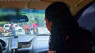 sucking in the car on the streets of medellin milf deisyyeraldine swallowing the uber drivers cum blowjob for the taxi driver on the road