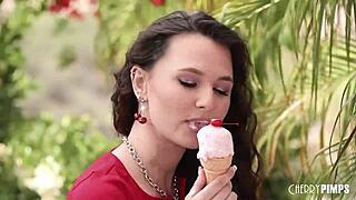 Liz jordan dribbles ice cream on her perky natural tits and gets rimmed and pounded doggystyle by codey steele outdoors