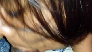 ebony sucks cock in car for cum