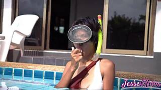 Swimming plugged and playing outdoors