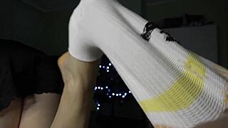redhead milf gives hot christmas footjob