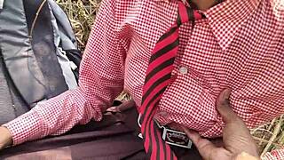 Indian school caught with boyfriend in jungle and punished as hard fuck by black indian guy