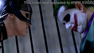 Katwoman jennifer dark prowls into prison cage for hot threeway cosplay