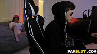 nerdy stepbro plays video games with stepsister kenzie