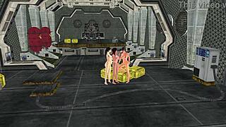Shemale gets clothes ripped for wild 3d threesome anal