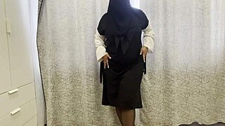 Arab stepsister in sheer pantyhose masturbates solo