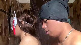 Quick fun happens inside the shower for two guys