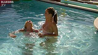 wild orgy in hotel pool with two tourist blonde sluts