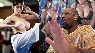 Big breast japanese babes stripping down and showing their fat milky sweaty tits as they train ai generated