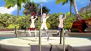 i messed up the dance with noelle amber and eula in genshin impact mmd, redhead anime cartoon