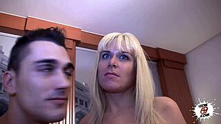 She gives blowjob to big tits and cumshot.