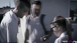 neat beauty in uniform gets creampie from megan