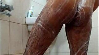 Watch this dude masturbate in the shower and cum hard