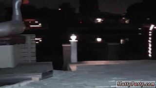 Teen in bikini gives blowjob at party