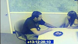 this black babe got caught giving a blowjob in the office on cam