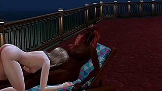 Blonde and brunette shemales engage in hardcore anal sex on the beach