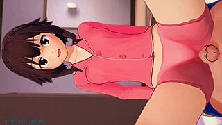 Konosuba Megumin in pajama thigjobs, that petite 3D anime hentai cartoon is so hot.