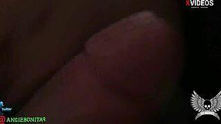 Angie Bonita, the blowjob queen, sucking cock deepthroat in fishnets at the party.