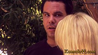 Big boobed blonde babe BANGED on porch outside