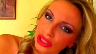 naughty blonde with big tits uses dildo for orgasm