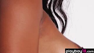 Flexible ebony dancer Jahla Pope reveals her perfect natural tits