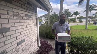 Sexy Latina Licks and Fucks Mailman's Big Black Cock