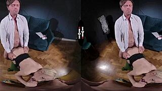 In the dark room vr, she donates juice through pov experience.