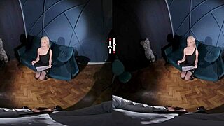 In the dark room vr, she donates juice through pov experience.