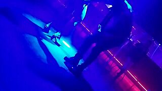 Gogo dancer tempts married brunette into a steamy dance reveal