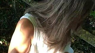 French whore in outdoor BDSM session.