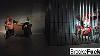 brooke banner plays both the cop and the inmate, getting her big tits and ass involved in some naughty police roleplay