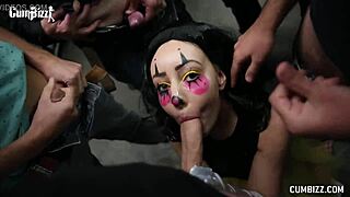 Swalloween prank with teens goes wrong, leading to blowjobs and facials in a halloween blowbang.