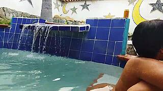 Hey, Imagine Us In The Pool Together, Mature Brunette And Young Guy From Different Countries Having Fun